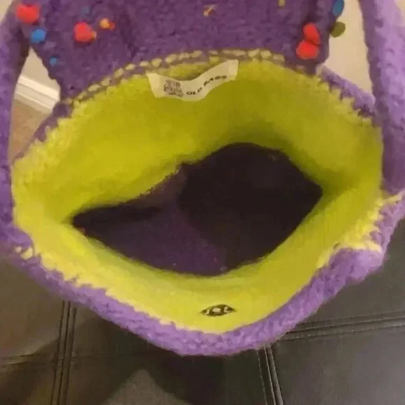 Old Bags Women's Green/Purple Wool Yarn Knit Top Handle Handbag EUC - Picture 4 of 9